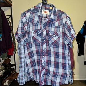 Vintage Authentic Western Youngbloods Blue and Red Plaid Casual Shirt Size Large